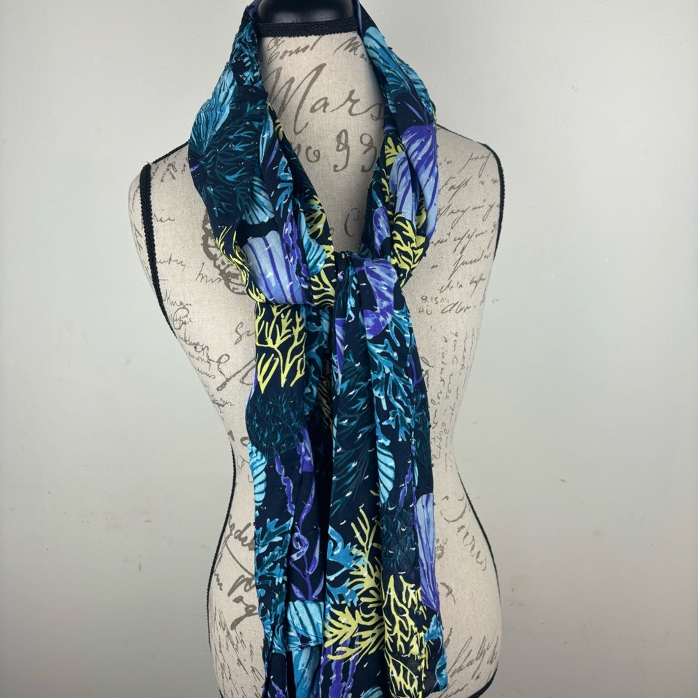 Jason Wu/QVC tropic beach print scarf-blues/purple